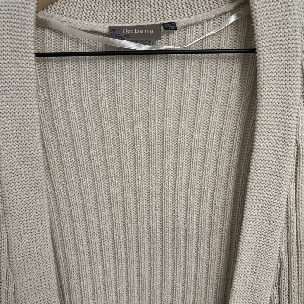 Cream Open-Front Ribbed Knit Cardigan Sweater - Picture 5 of 6